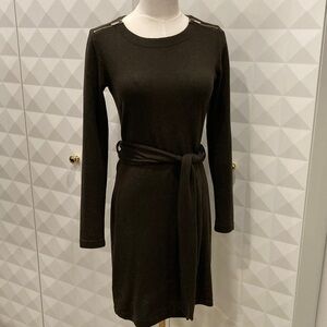 Dynamite Olive Long-Sleeve Tie-Waist Dress